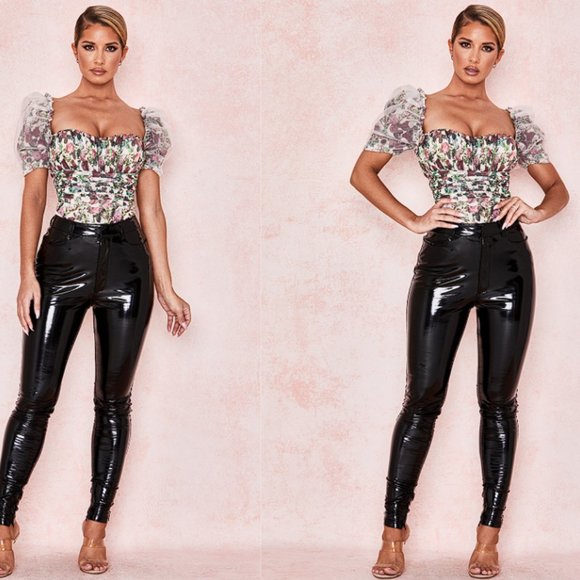 House of CB 'Nina' Vinatge Floral Mesh Gathered Bodysuit NWOT - Picture 5 of 9